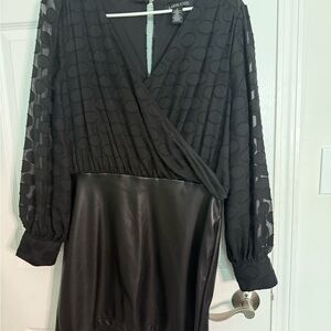 Love Tree Black Textured Long Sleeve Dress